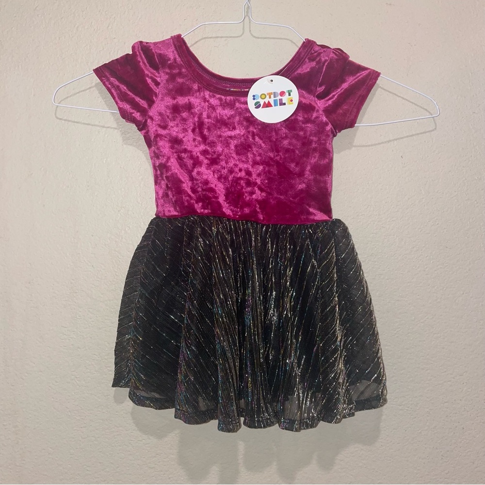 Dot Dot Smile Christmas Holiday Dress Fancy Collection 12-24m Pink/Black Sparkle